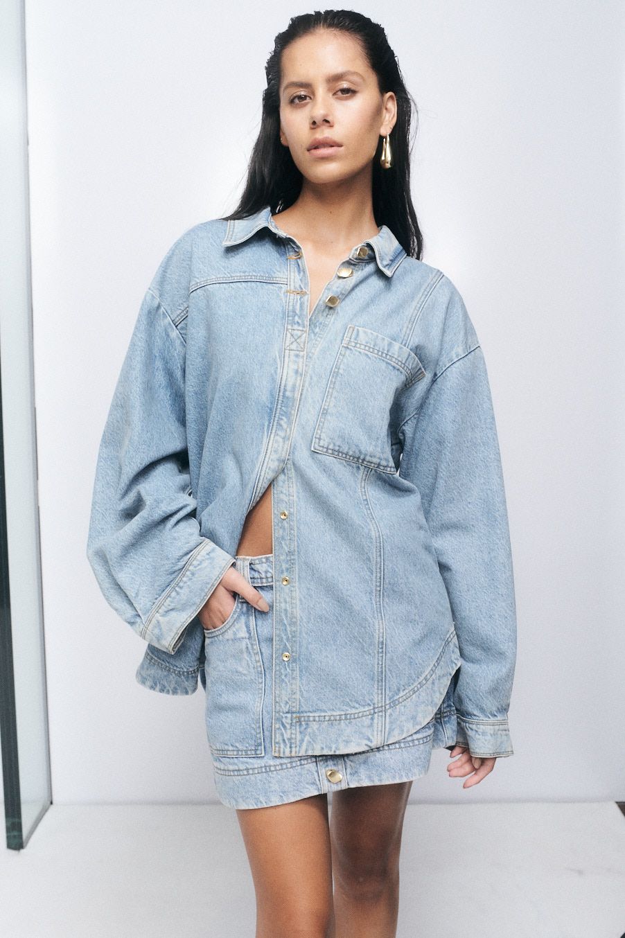 Straight Long Sleeve Oversize Women's Jean Shirt Jacket -W39826Z8-507 -  W39826Z8-507 - LC Waikiki